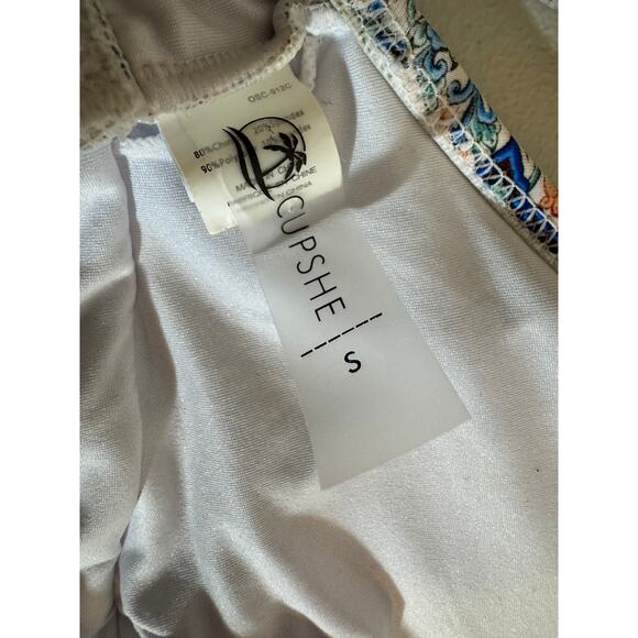 Cupshe swimsuit one piece patterned tie back crochet trim removable lining Sz S - Picture 5 of 7